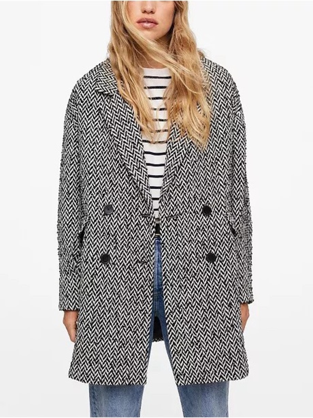 Mng Mango Women’s Herringbone Oversized Coat—XS